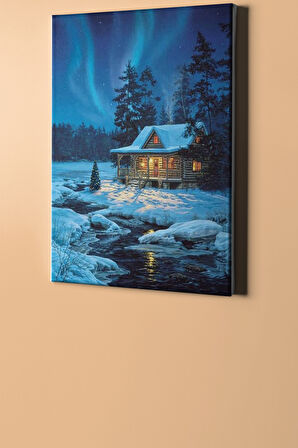 Sayılarla Boyama Seti Çerçeveli Kasnaklı Karlı Ev 60x75 Cm