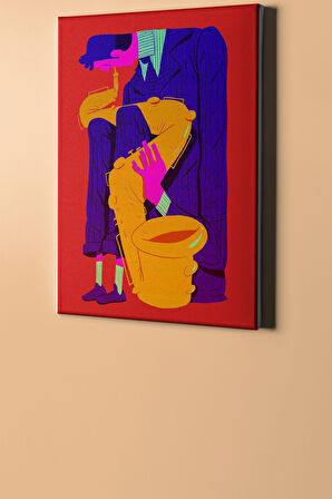 Sayılarla Boyama Seti Çerçeveli Kasnaklı Renkli Müzisyen Adam 40x50 Cm