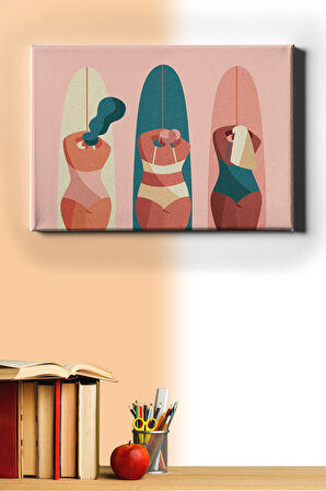 Sayılarla Boyama Seti Çerçeveli Kasnaklı Sörfçü Kadınlar 40x50 Cm