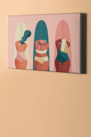 Sayılarla Boyama Seti Çerçeveli Kasnaklı Sörfçü Kadınlar 60x75 Cm