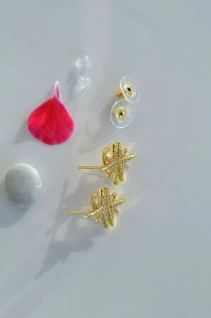 Gold Renkli Kuzey Yıldızı Küpe Kutup Yıldızı Zirkon Küpe