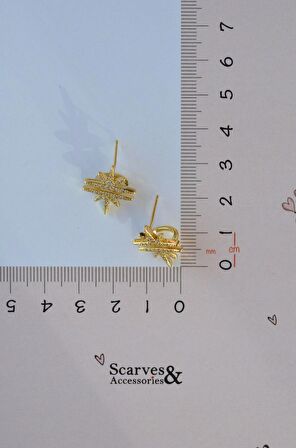 Gold Renkli Kuzey Yıldızı Küpe Kutup Yıldızı Zirkon Küpe