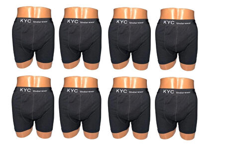 8 Adet Siyah Renk 1.Kalite Pamuklu Likralı Penye Esnek Kumaş Boxer Baksır