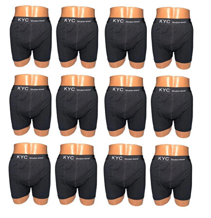 12 Adet Siyah Renk 1.Kalite Pamuklu Likralı Penye Esnek Kumaş Boxer Baksır