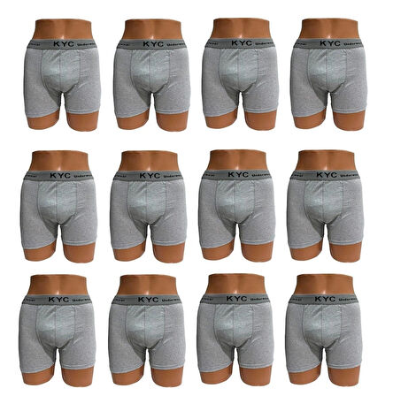 12 Adet Gri Renk 1.Kalite Pamuklu Likralı Penye Esnek Kumaş Boxer Baksır