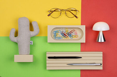 Kayigo  Woody Krem Üçlü Ofis  Seti - Bej Cactus