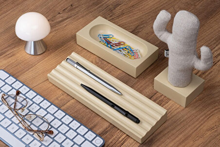 Kayigo  Woody Krem Üçlü Ofis  Seti - Bej Cactus