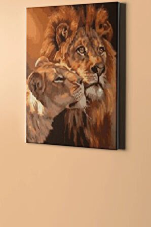 Aslanların Aşkı Sayılarla Boyama Seti Kasnaklı 50x65 Cm