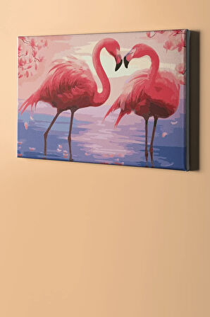 Aşık Flamingolar Sayılarla Boyama Seti Kasnaklı 40 X 50 Cm