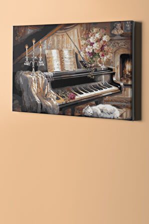 Mumlar Ve Piyano Sayılarla Boyama Seti Kasnaklı 40 X 50 Cm