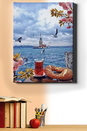Üsküdar Da Çay Simit Sayılarla Boyama Seti Kasnaklı 40x50 Cm