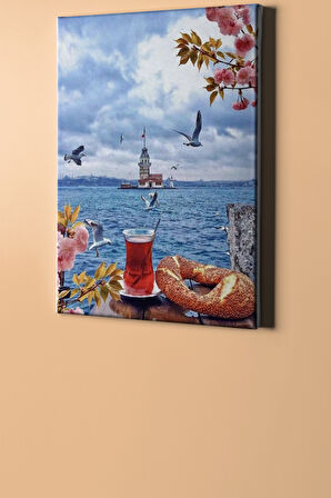 Üsküdar Da Çay Simit Sayılarla Boyama Seti Kasnaklı 40x50 Cm