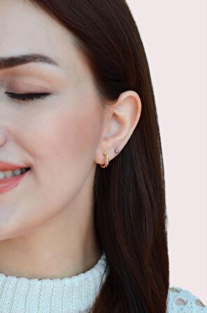 Gold Renk Kıvrımlı Mini Halka Küpe