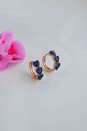 Zirkon Taşlı Lacivert Kalpli Küpe Lacivert Taşlı Halka