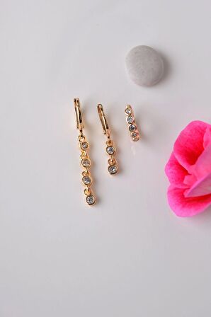 Taşlı Sallantılı Küpe Seti 3 Parça Su Yolu Küpe