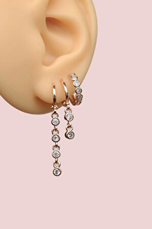 Taşlı Sallantılı Küpe Seti 3 Parça Su Yolu Küpe