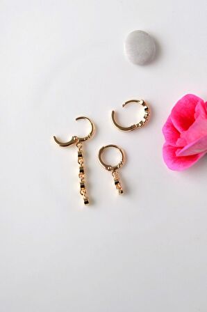 Taşlı Sallantılı Küpe Seti 3 Parça Su Yolu Küpe