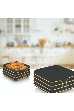 Metal Şeritli Kare Gold Ekmeklik Kumaş Kare Ekmeklik