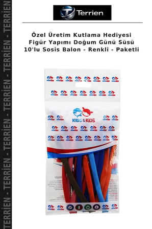 Özel Üretim Kutlama Hediyesi Figür Yapımı Doğum Günü Süsü 10'lu Sosis Balon - Renkli - Paketli