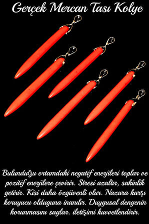 Sertifikalı Diş Kırmızı Mercan Taşı Kolye - Boyasız