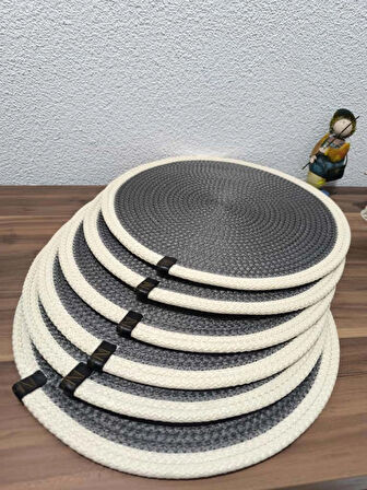 6 Adet Koyu Vizon Ekru Supla / Amerikan Servis 1 Adet Hasır Ekmek Sepeti