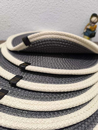 6 Adet Koyu Vizon Ekru Supla / Amerikan Servis 1 Adet Hasır Ekmek Sepeti