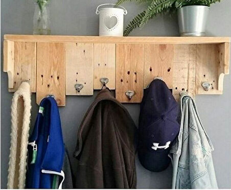 KUZELA  Ahşap Eskitme Raflı Duvar Askılık