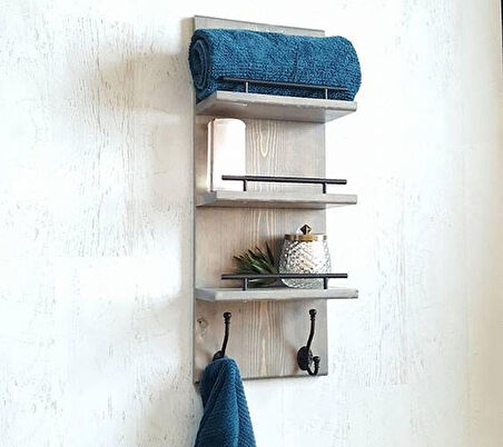 KUZELA Ahşap Banyo Askılık ve Havluluk