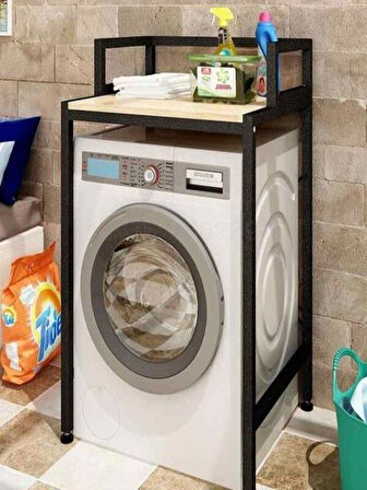 KUZELA  Metal Ayaklı Ahşap Çamaşır Makine Üstü Raf