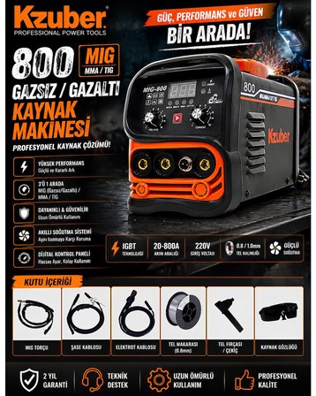 Kzuber KZUBER800 MIG-800 Yeni Nesil Gazsız Gazalti Kaynak Makinesi German Style