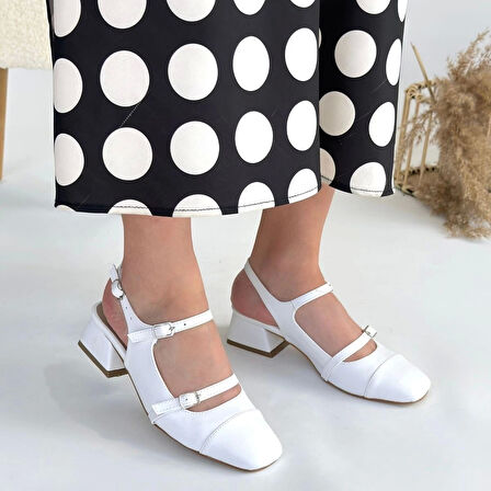 Doran Beyaz Cilt Topuklu Ayakkabı