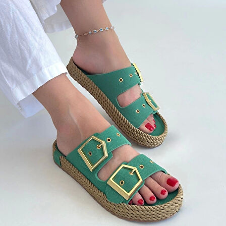 İces Yeşil Nubuk Terlik