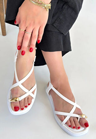 Enjali Beyaz Cilt Sandalet