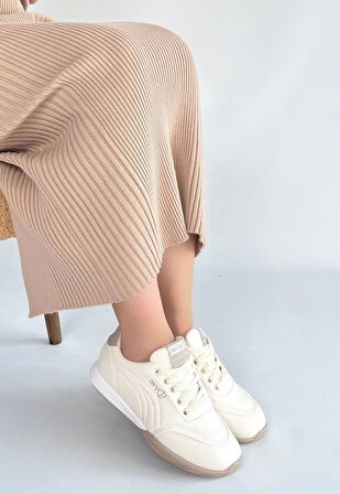 Tawen Bej Cilt Bağcıklı Spor Ayakkabı