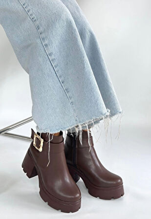 Pinma Kahverengi Cilt Topuklu Bot