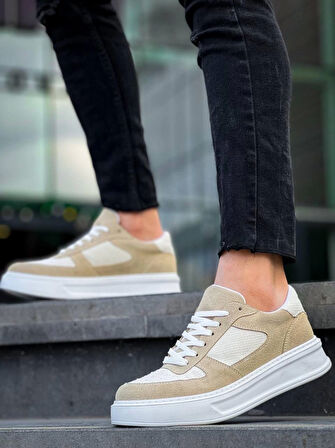 KB-X8 Kuback Bej Keten Süet Yüksek Taban Günlük Spor Ayakkabı