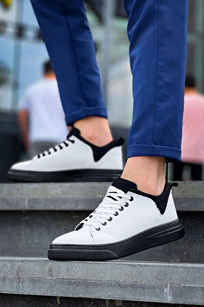 KB-X204 Kuback Beyaz Siyah Keten Siyah Yüksek Taban Günlük Erkek Spor Ayakkabı