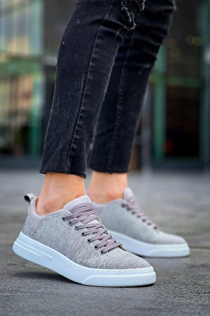 KB-X204 Kuback Gri Keten Beyaz Yüksek Taban Günlük Erkek Spor Ayakkabı