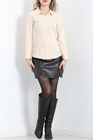 Likra Kumaş Pensli Kadın Gömlek Bej - 20781.1874.