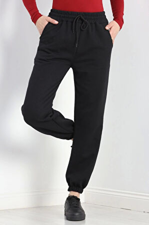 2 İplik İçi Tüylü Çımalı Jogger Eşofman Altı Siyah - 50019.053.