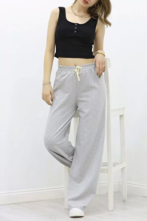 Keten Biyeli 2 İplik Eşofman Altı Gri - 40023.1857.