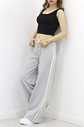 Keten Biyeli 2 İplik Eşofman Altı Gri - 40023.1857.