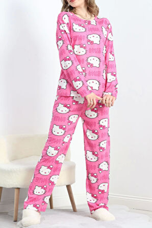 Desenli Poliviskon Pijama Takımı Pembe - 818.1287.