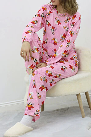 Desenli Poliviskon Pijama Takımı Açıkpembe - 818.1287.