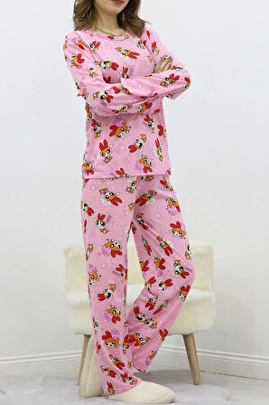Desenli Poliviskon Pijama Takımı Açıkpembe - 818.1287.