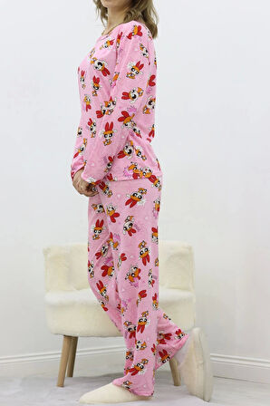 Desenli Poliviskon Pijama Takımı Açıkpembe - 818.1287.