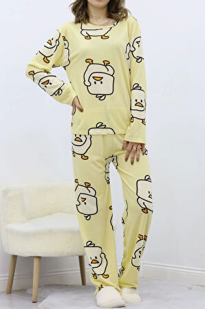 Desenli Poliviskon Pijama Takımı Açıksarı - 818.1287.