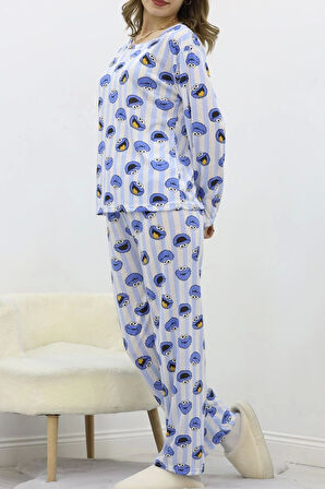 Desenli Poliviskon Pijama Takımı Maviçizgili - 818.1287.