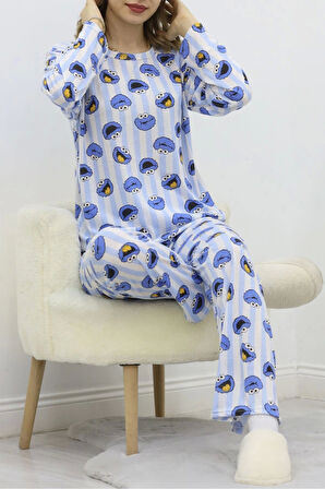 Desenli Poliviskon Pijama Takımı Maviçizgili - 818.1287.