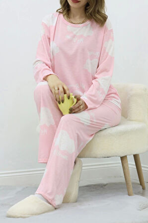Desenli Poliviskon Pijama Takımı Açıkpudra - 818.1287.